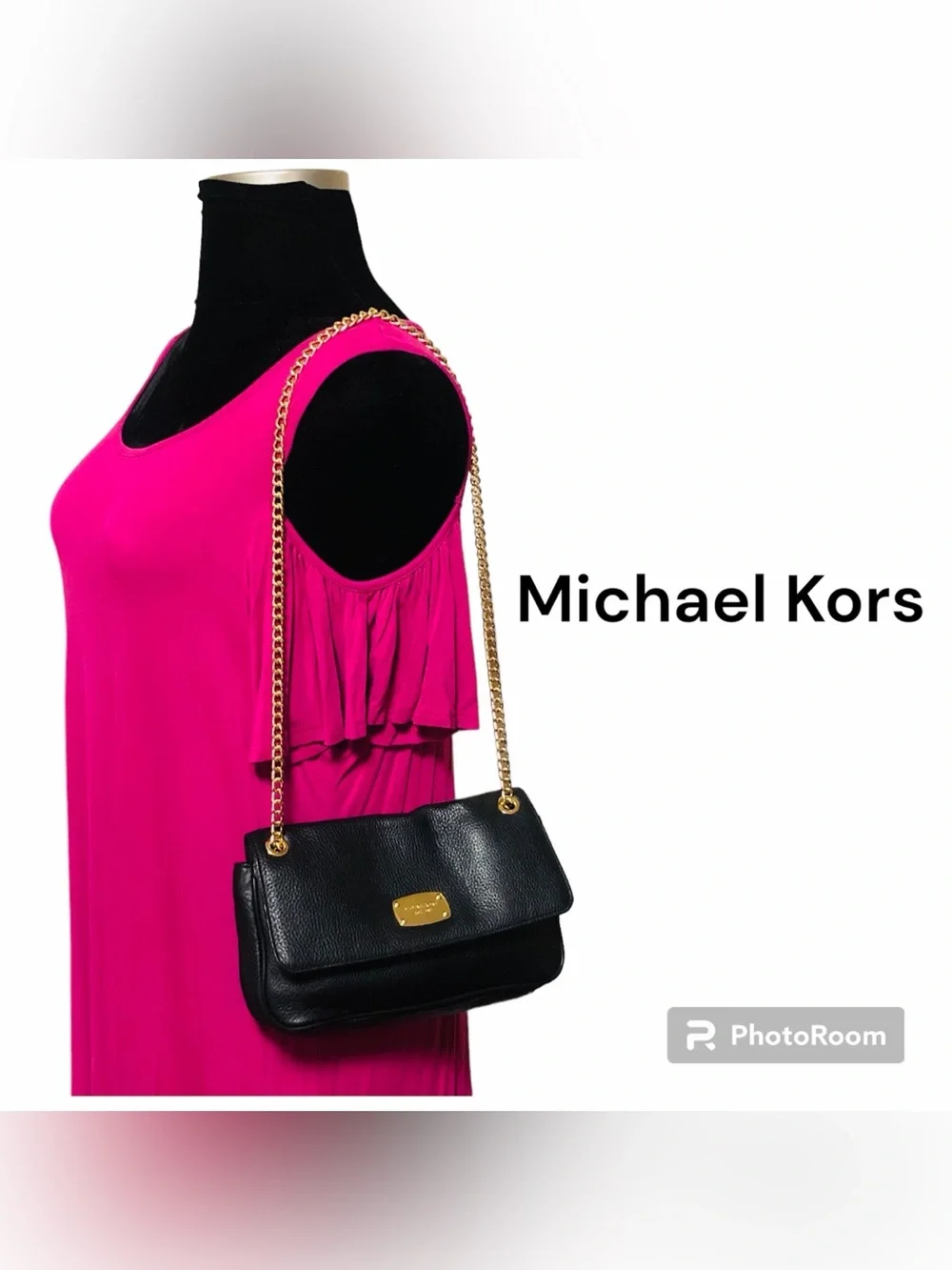 Michael Kors Black Leather Shoulder Bag w/ Gold Chain Strap